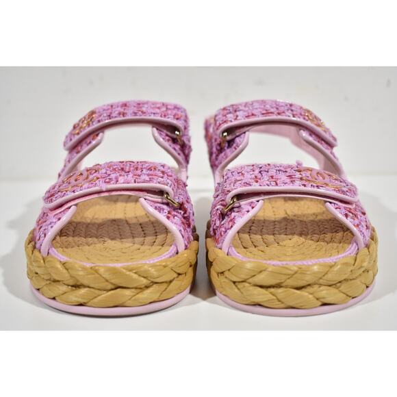 Chanel 22P Pink Purple Tweed Braid CC Logo Mule Slide Flat Teva Dad Sandal 40 - Picture 5 of 12